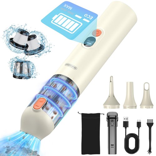 autozen 2026 Upgraded Handheld Vacuum Cordless 15000Pa Powerful Suction, Portable 4-in-1 Car Vacuum Cleaner with LED Display&Light, Multi-Nozzles for Car Interior Home Cleaning, Milk White