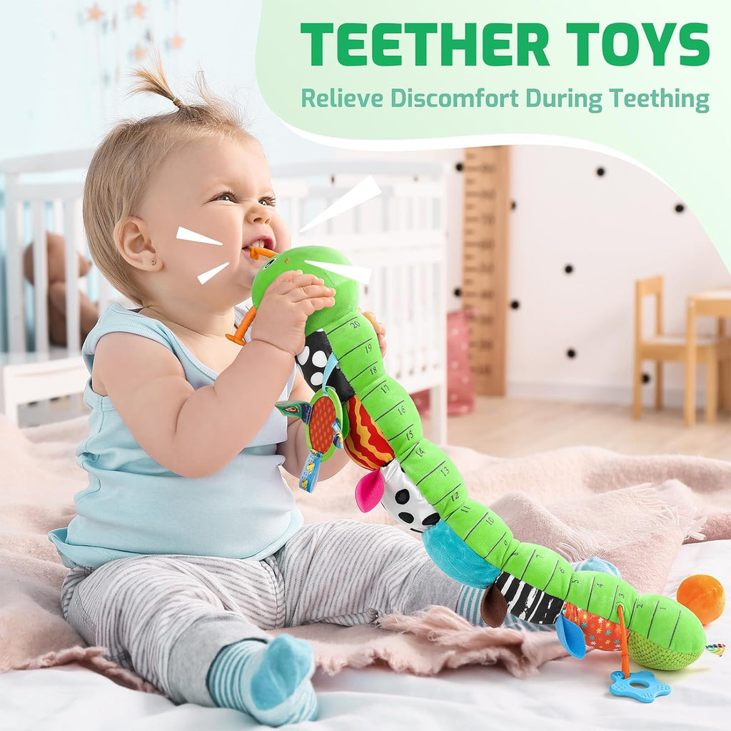 Sumobaby Music Caterpillar Plush Toy - Infant Teething & Tummy Time Rattle | Green Leaf, 0-12 Months