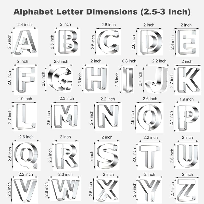 26 Pcs Alphabet Cookie Cutters Set - 3 Inch Stainless Steel Letters (Variation: 3” 26 Letters Only)