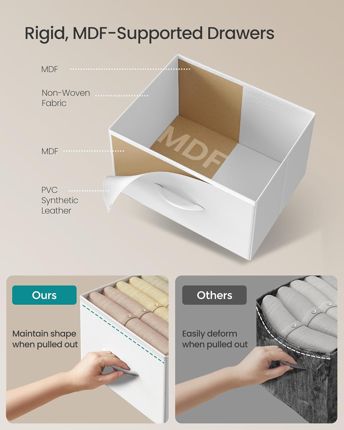 SONGMICS Dresser - Stylish Chest of Drawers with 3 Non-Woven Fabric Bins | Cloud White & Snow White