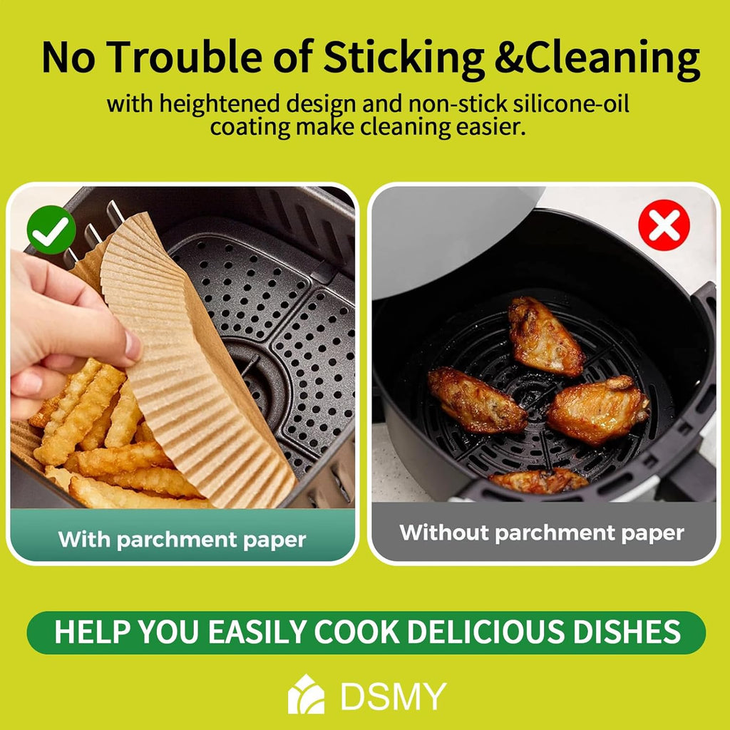 Skiennix 150 PCS Air Fryer Disposable Paper Liners - 8 Inch Non-Stick Parchment for 5-8QT Fryers