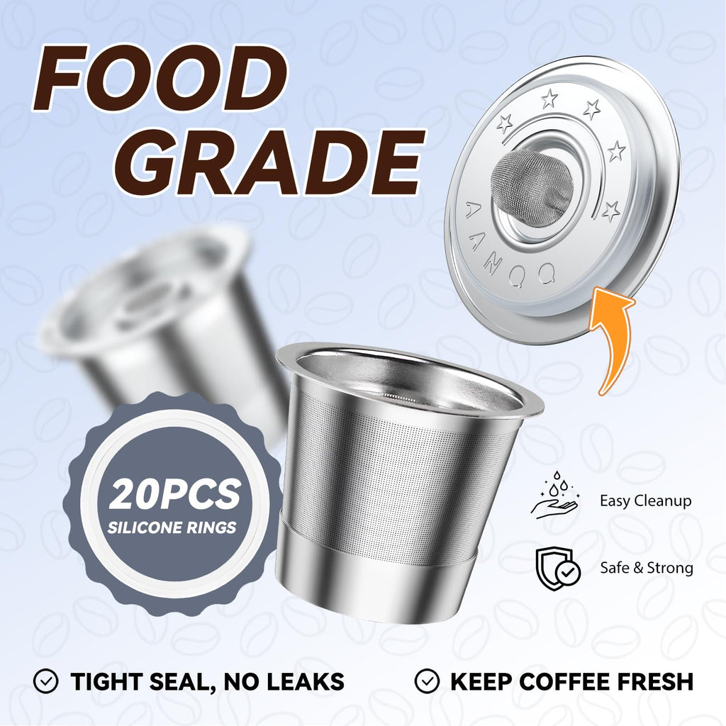 20Pcs Silicone Gasket for Stainless Steel Lids of Reusable K Cups: No Leaks, Food-grade Rubber Rings for AANQQ Keurg 1.0 Reusable Coffee Pods (K Cups NOT Including)