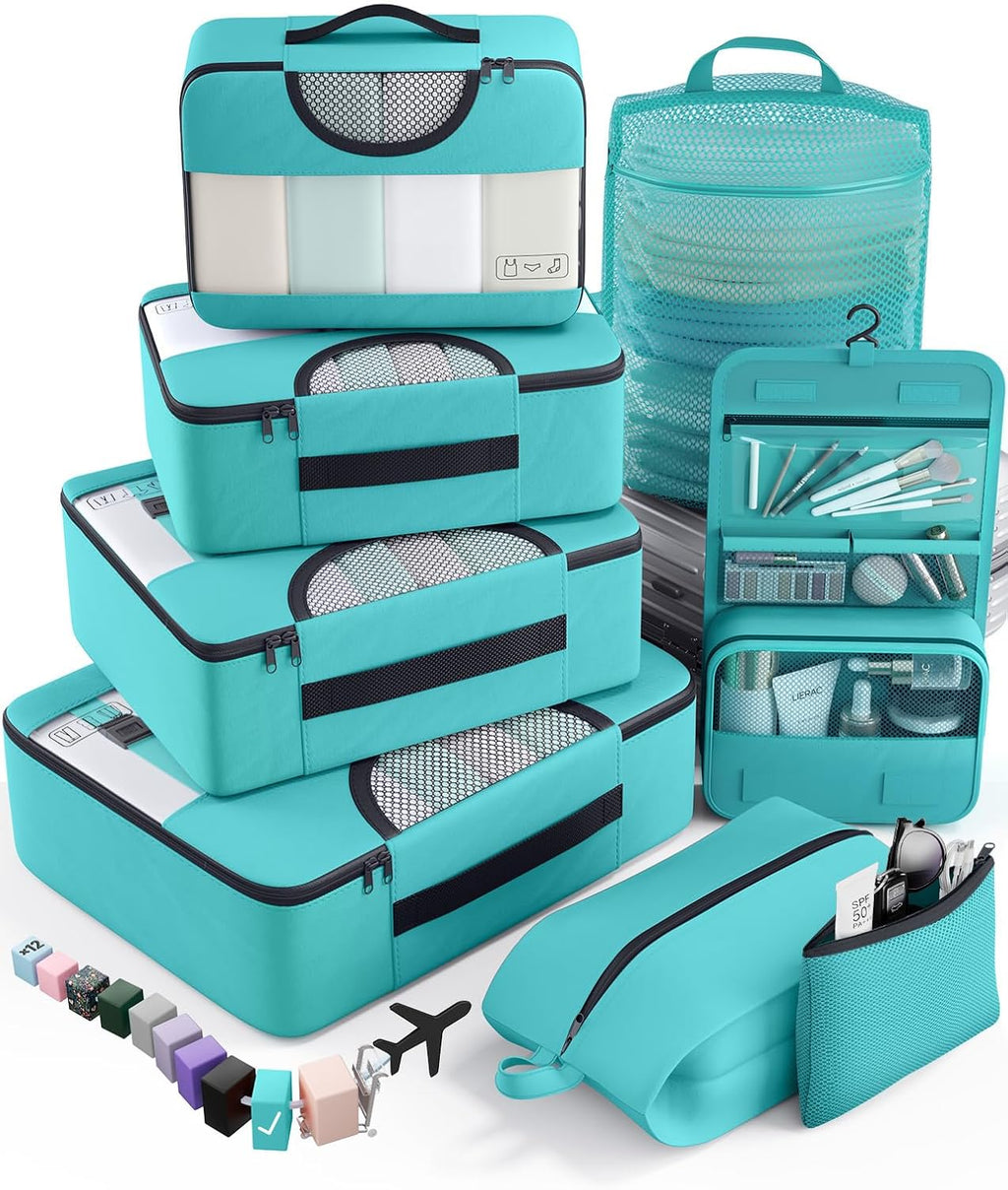 Veken Packing Cubes - 8-Piece Travel Organizer Set with Laundry Bag & Passport Holder | 4 Sizes for Easy Packing