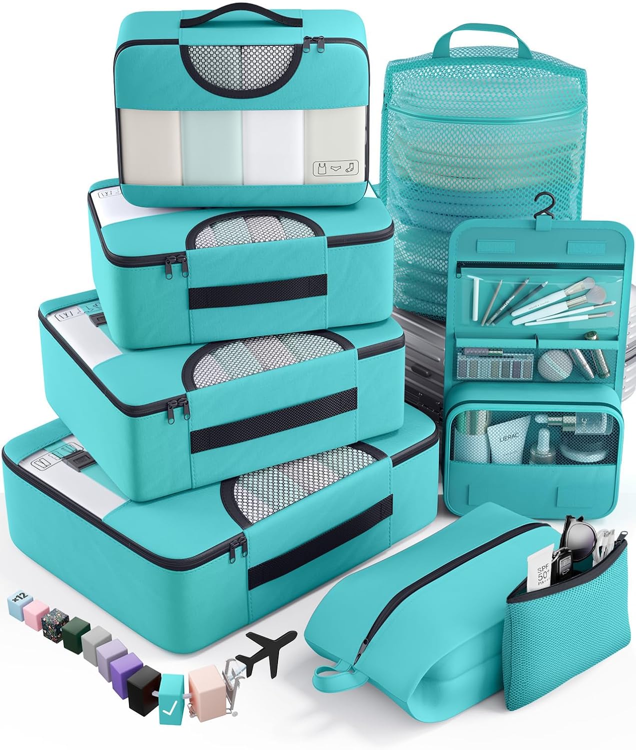 Veken Packing Cubes - 8-Piece Travel Organizer Set with Laundry Bag & Passport Holder | 4 Sizes for Easy Packing