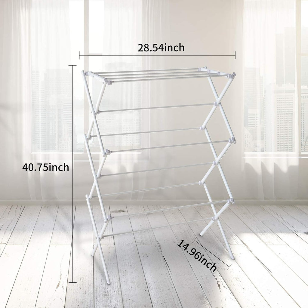 Skiennix Foldable Clothes Drying Rack - Portable 3-Tier Vertical Laundry Rack for Indoor/Outdoor Use - White