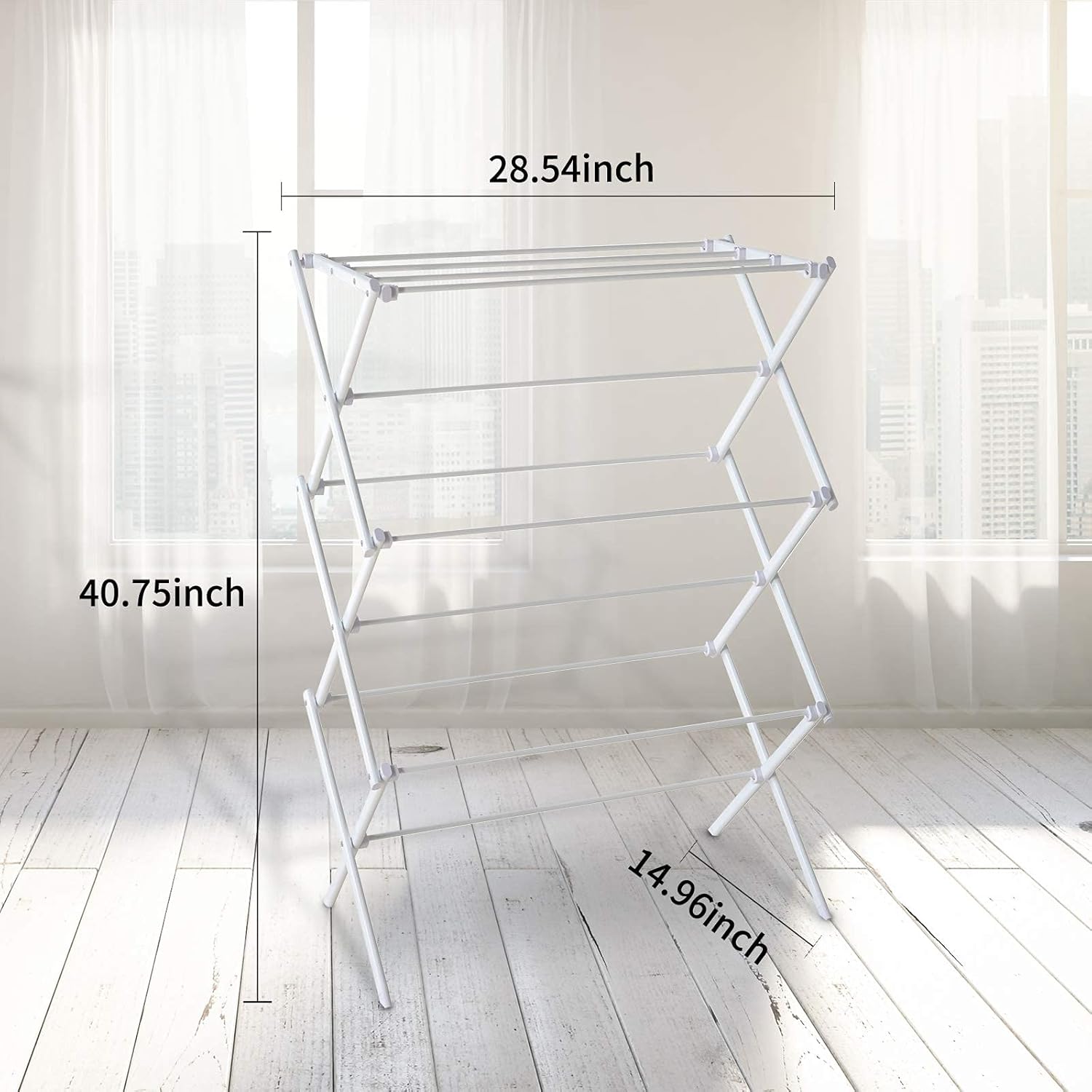 Skiennix Foldable Clothes Drying Rack - Portable 3-Tier Vertical Laundry Rack for Indoor/Outdoor Use - White