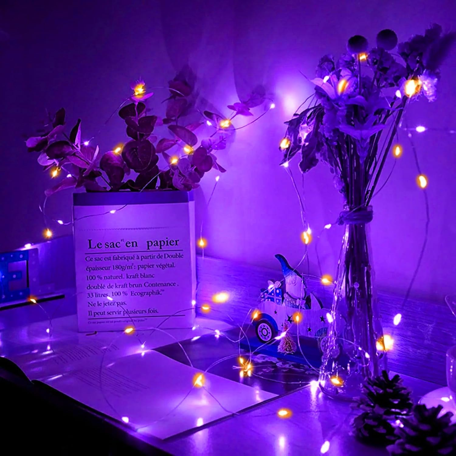 Skiennix 8 Pack Fairy Lights - 7Ft 20 LED Twinkle String Lights | Battery Operated & Waterproof for Parties, Weddings, Christmas & Valentine's Day - Orange & Purple