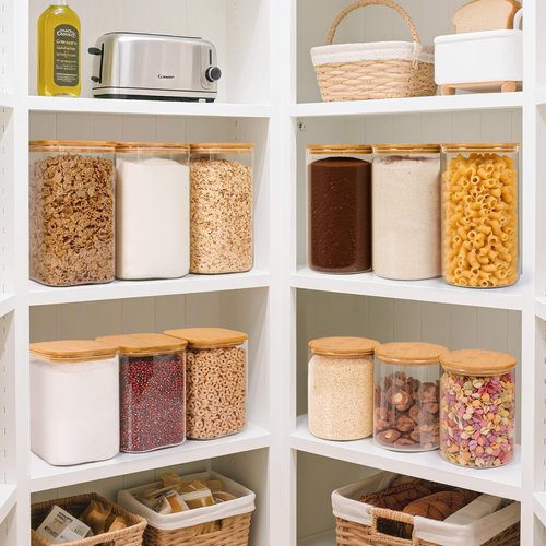 ComSaf 1 Gallon Cookie Jar - Large Glass Canister Set of 2 with Lids, Spoon & Clip for Food Storage