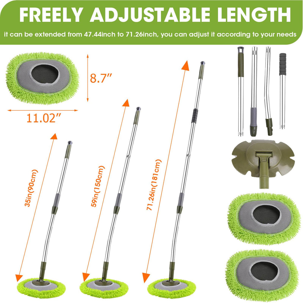 Wall Mop,Wall & Baseboard Cleaner Mop Tool with 71.3'' Long Handle,Ceiling Dust Mop with 15° Labor-Saving Extension Pole,Rotatable Adjustable Cleaning Tool Duster for Cleaning Window,Tile,Home,Green