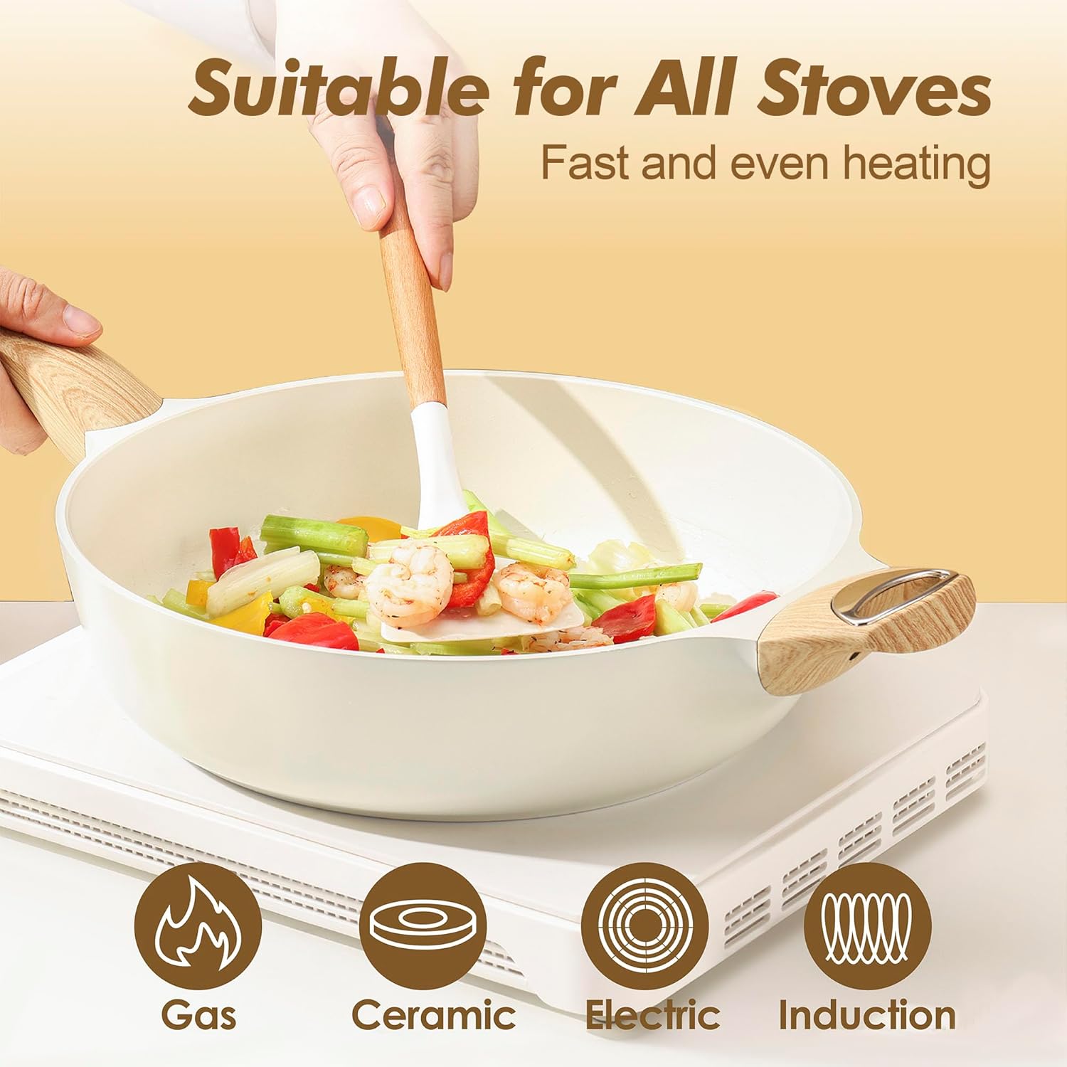 SENSARTE 14-Piece Ceramic Cookware Set - Non-Stick Induction Pots & Pans | Healthy, Non-Toxic Design
