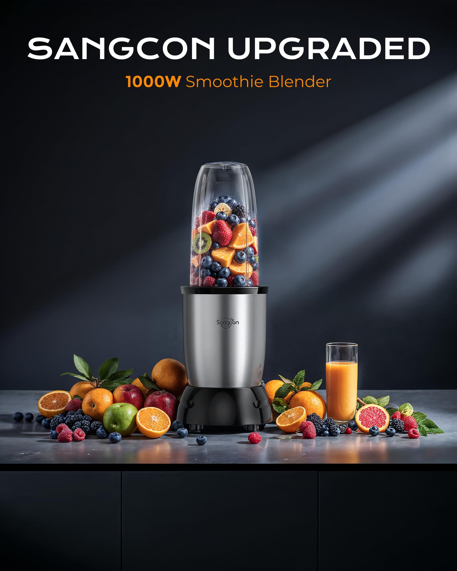 Sangcon 1000w Smoothie Blender for Kitchen, Blender for Smoothies, with 37oz/32oz/22oz Bpa-Free Cups – Upgraded Portable Personal Blenders for Shakes, Frozen fruit, Baby Food, Spice Grinding & More