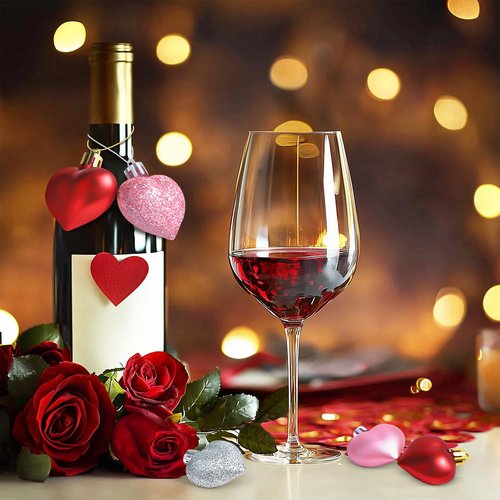 36Pcs Heart Ornaments Valentines Day Decorations Red Pink Silver Glitter Valentines Ornaments for Tree Hanging Heart Shaped Ornament for Wedding Anniversary Party Supplies