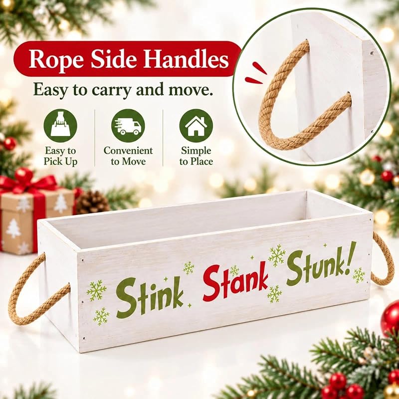 Christmas Wooden Toilet Paper Storage Basket with Rope Handles