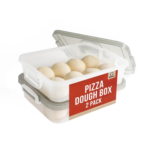 Chef Pomodoro Large Pizza Dough Proofing Box with 2 Trays and 2 Lids, 17.3 x 13.4, Pizza Dough Container with Lid Fits 6-8 Dough Balls, Pizza Dough Tray With Convenient Carry Handle (Grey)