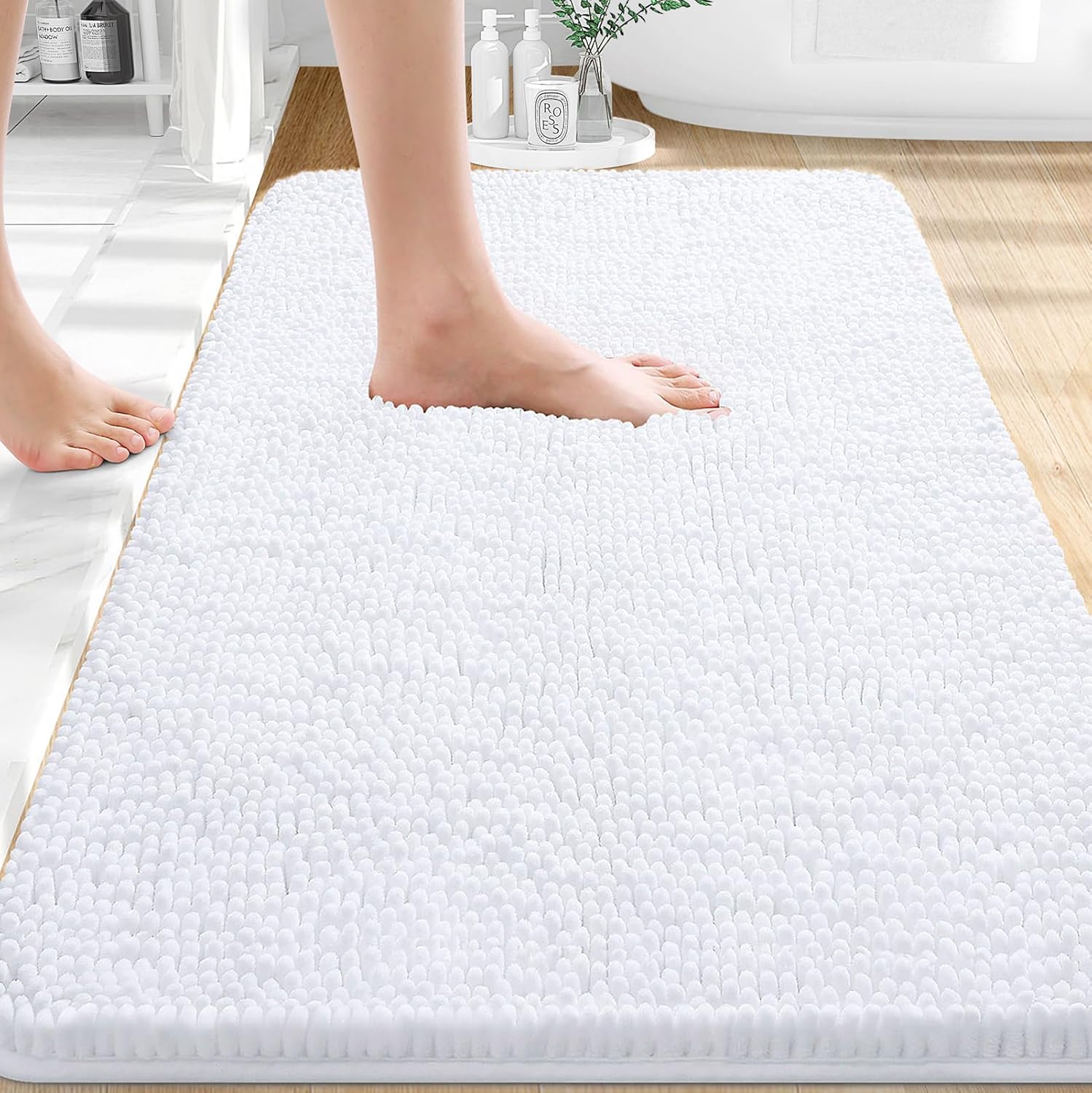OLANLY Bath Rugs - Extra Soft Chenille | Quick-Dry, Machine Washable, 32x20, White