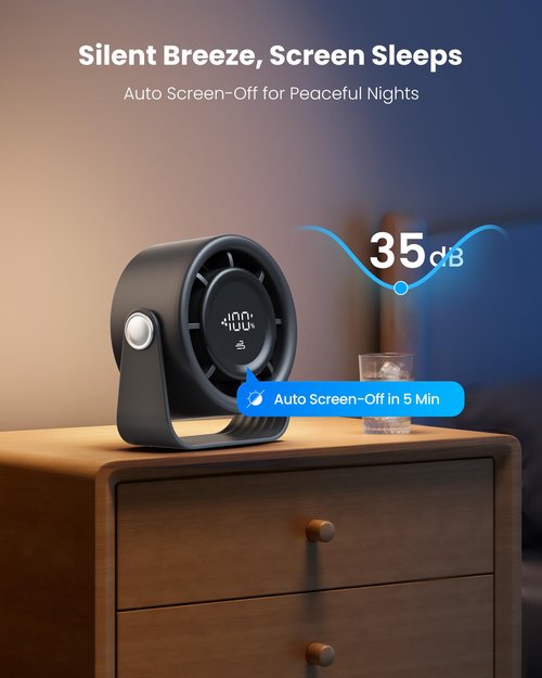 Gaiatop Small Desk Fan Rechargeable, Quiet Personal Table Fan, Touch Control Display, 360° Tilt, 5-Speed Strong Wind, 4000mAh Battery, Small Fans for Bedroom Dorm Office, Gifts for Women Men, Black