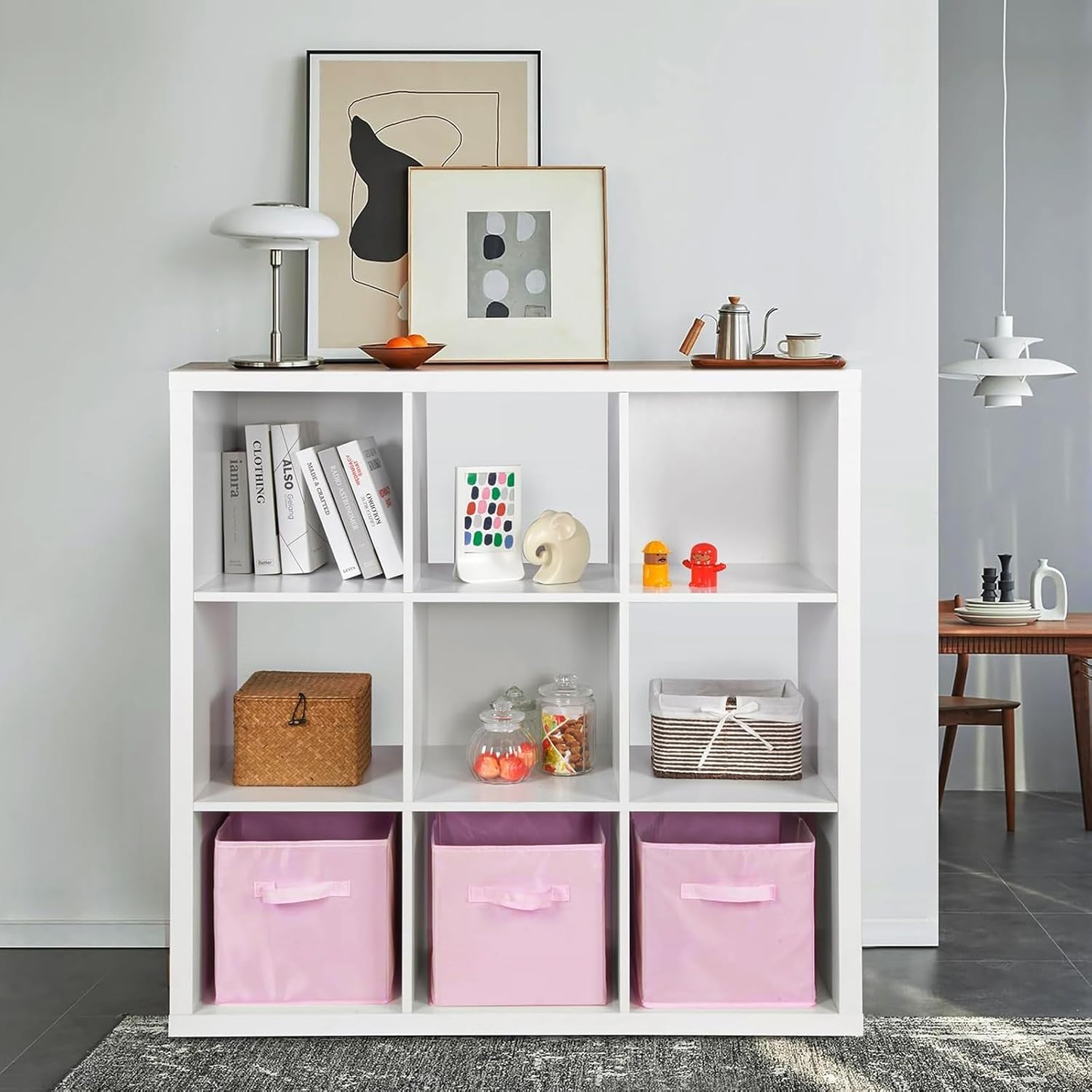 Skiennix Fabric Storage Bins - 6 Pack Collapsible Cube Organizer for Closet & Living Space | Foldable Boxes with Handles (Pink, 11 Inch)