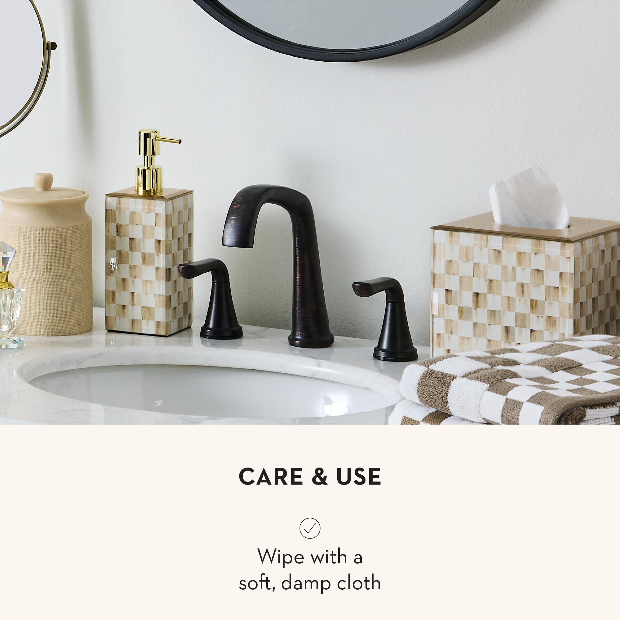 MACKENZIE-CHILDS Glass Tissue-Box Cover, Boutique Bathroom Decor, Brown-and-White Mocha Check