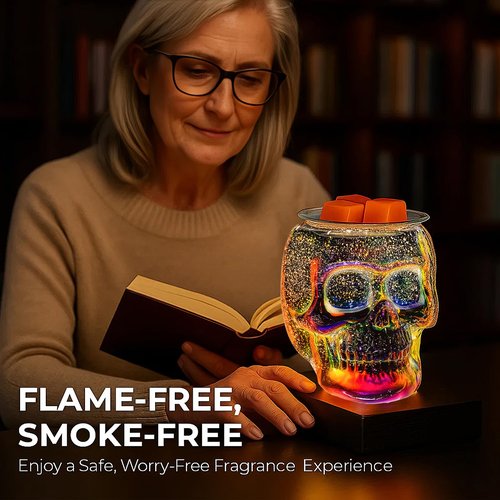 JOYOLO Wax Melt Warmer, Wax Warmer for Scented Wax with Light Bulb, Electric Skull Wax Burner, Halloween Fragrance Wax Melter for Home and Gifts (Rainbow Skull)