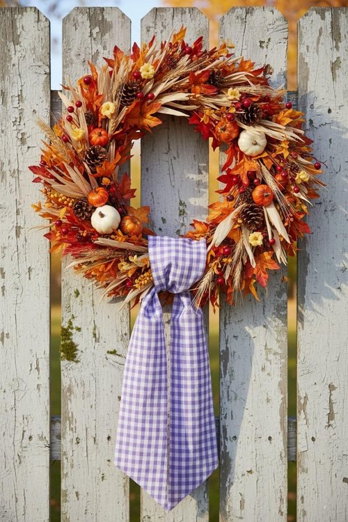 Elegant Wreath Sash by [Brand Name] - Purple White Checkered Plaid Bow Ribbon Bundle | 2 Pack (5.12" x 54.33") for Easter & Spring Decor
