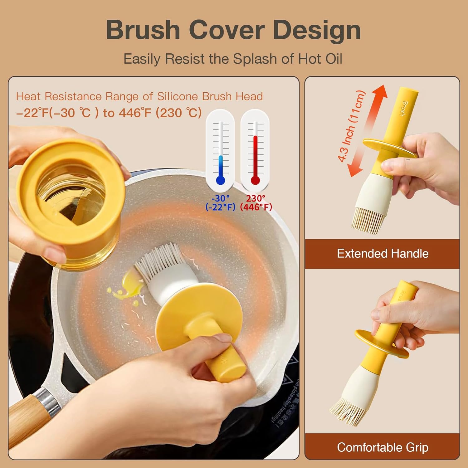 YARRAMATE Oil Dispenser with Brush - 300ml Glass Bottle for Kitchen | Heat-Resistant Silicone Basting Brush - Orange