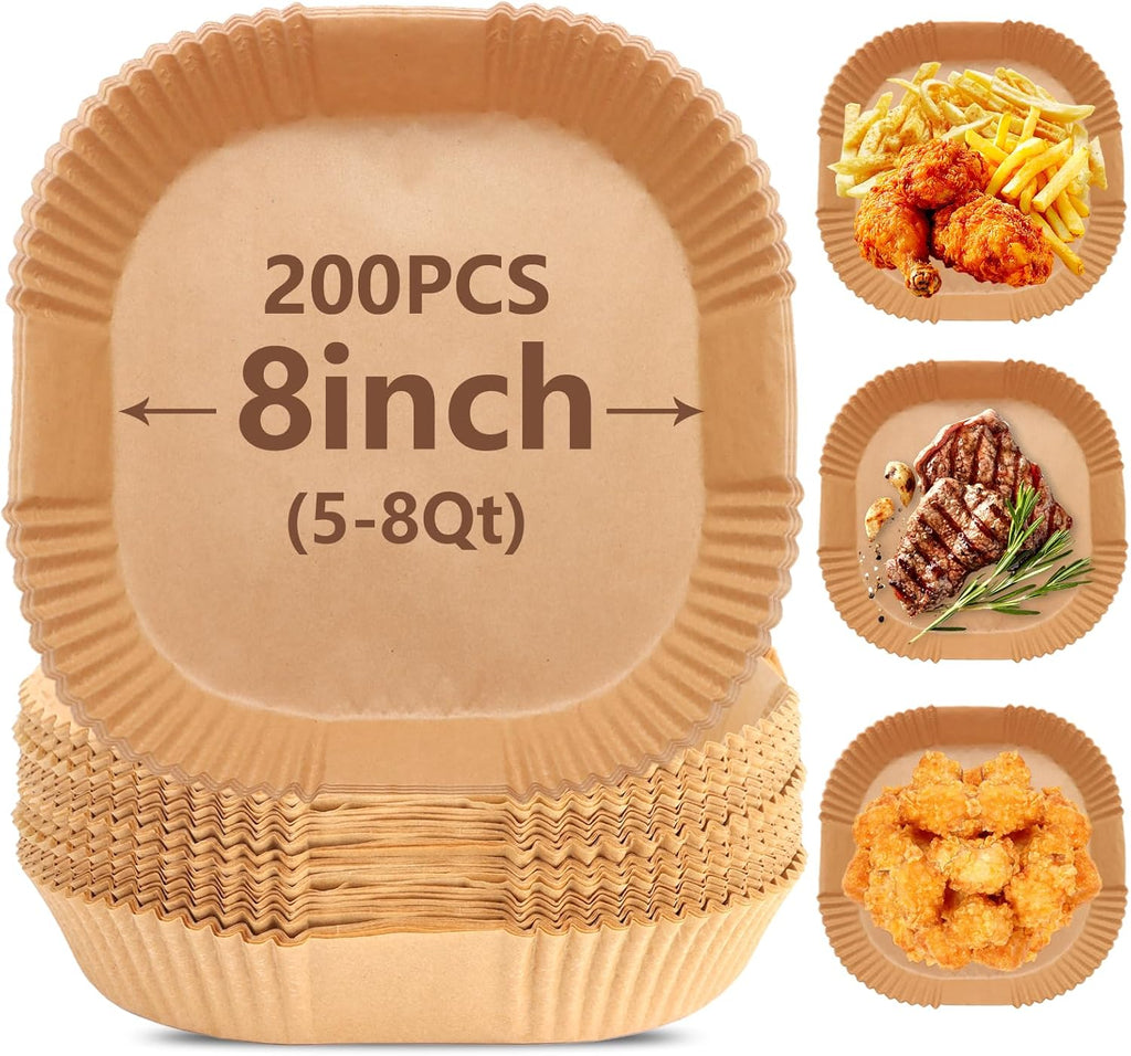 Air Fryer Liners 200PCS - Non-Stick 9 Inch Unbleached Parchment Paper for 5-8QT Air Fryers | Perfect for Baking & Roasting