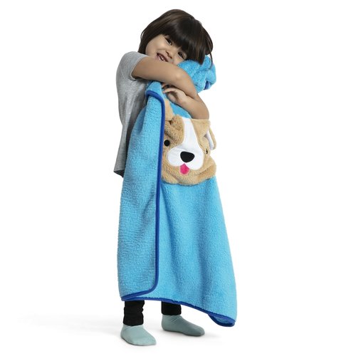 Delta Children Sherpa Throw Blanket with Storage Pocket for Kids, Teal Dog