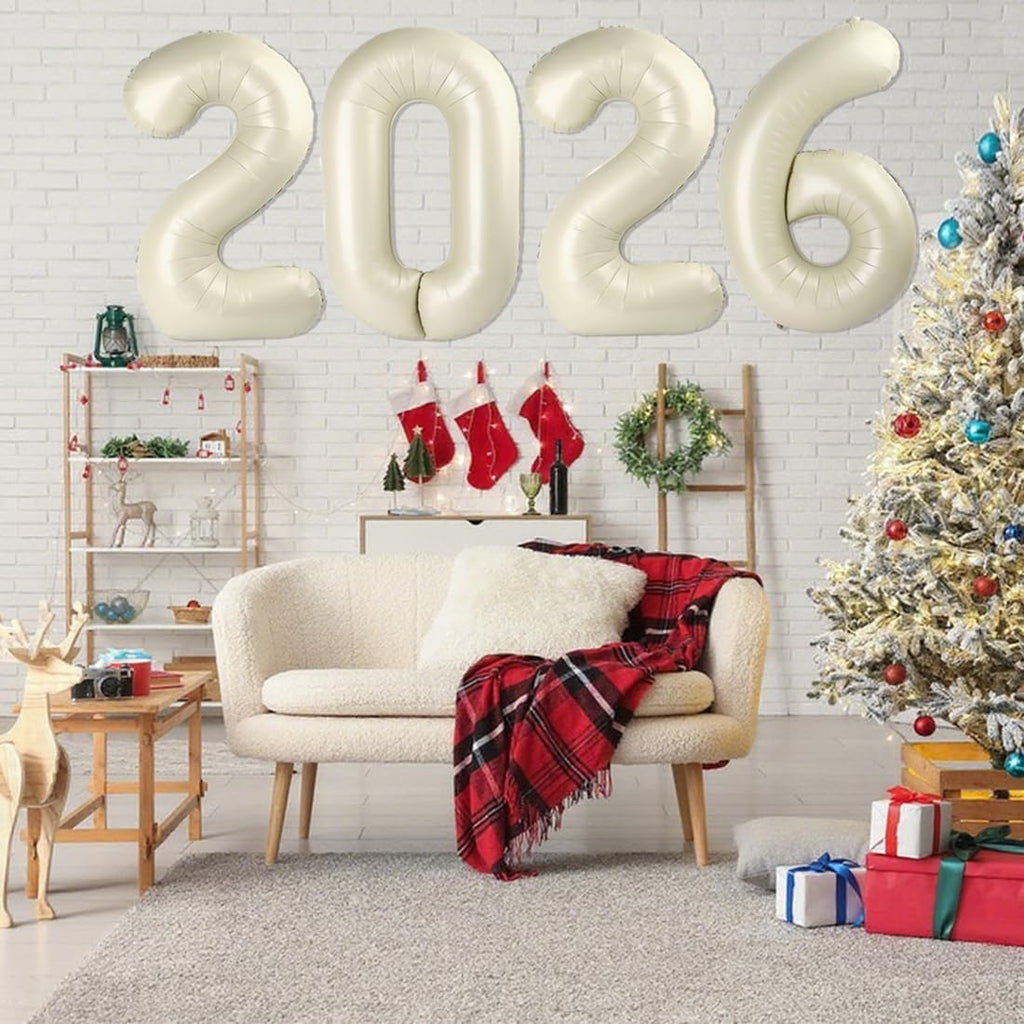 2026 Number Balloons - 40 Inch Cream White Balloons for New Year's Eve & Graduation Celebrations