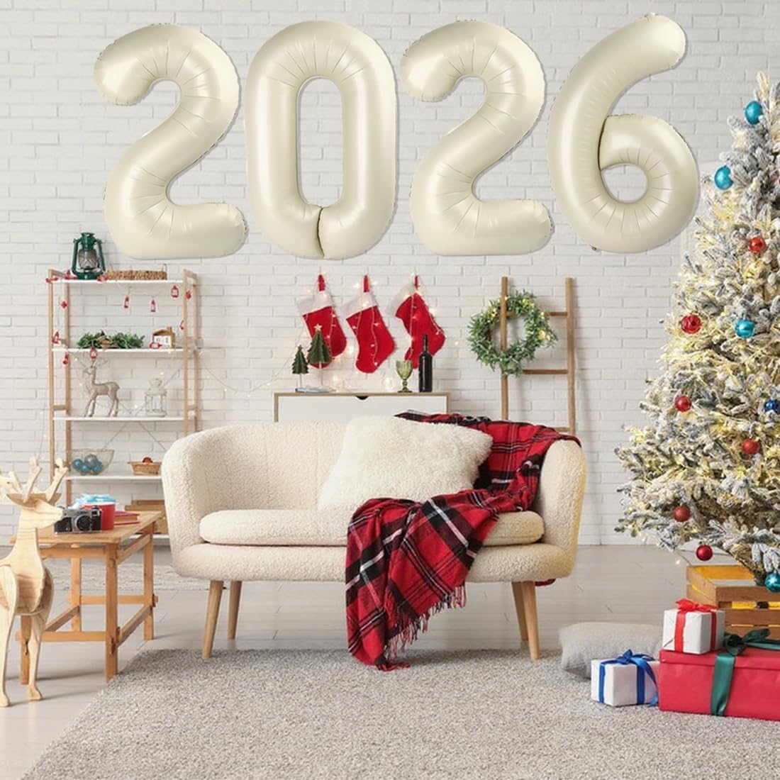 2026 Number Balloons - 40 Inch Cream White Balloons for New Year's Eve & Graduation Celebrations