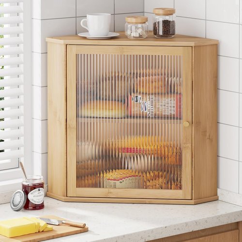 Kitsure Bread Box - 2-Tier Bamboo Kitchen Organizer with Magnetic Acrylic Door | Natural 16.5" H for Bread & Snacks