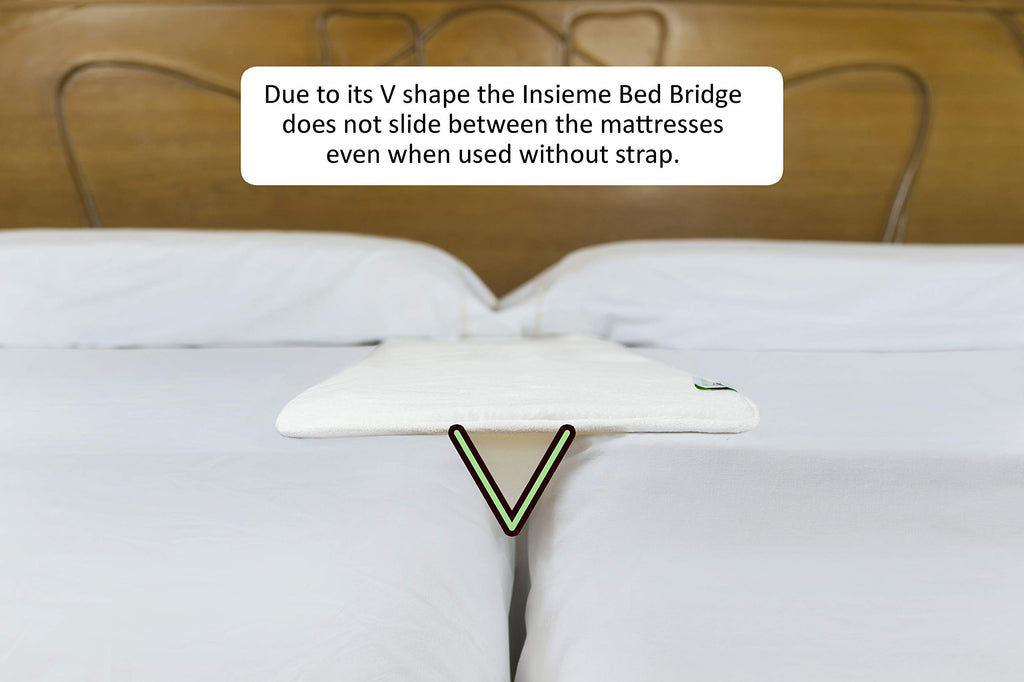 Insieme 12 x77 inch Bed Bridge Twin to King - Split King Gap Filler for Adjustable Bed - Hypoallergenic Fabric - White, Thin and Strapless