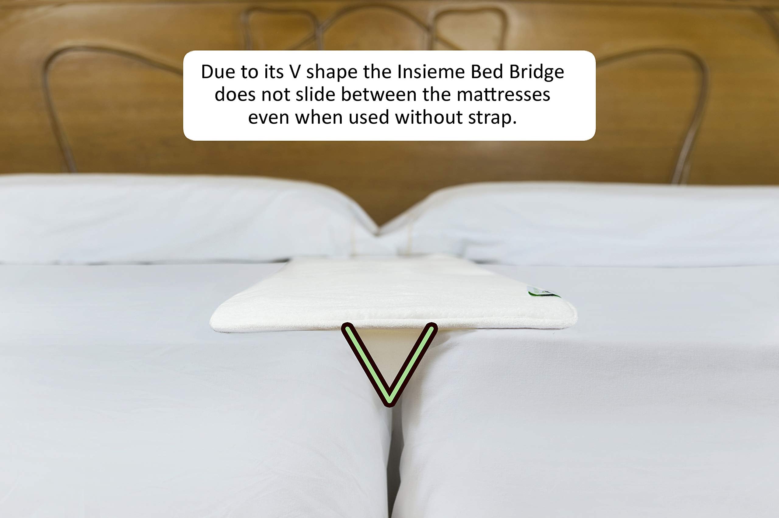 Insieme 12 x77 inch Bed Bridge Twin to King - Split King Gap Filler for Adjustable Bed - Hypoallergenic Fabric - White, Thin and Strapless