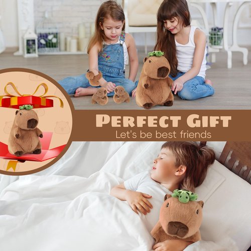 5 in 1 Capybara Plush Large Capybara Stuffed Animal with Babies, 12.8" Mommy Stuffed Capybara Plush Toy with 3 Baby Capibaras Peluches Capybara Plushies Pillow for Kids Birthday Valentines Plush Gifts
