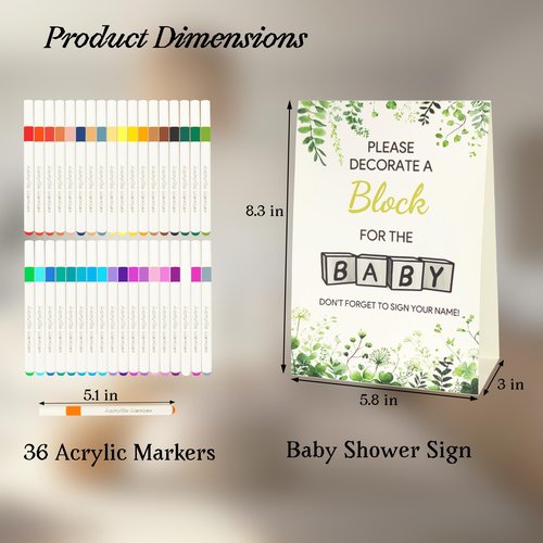 VELLCHO 98PCS Baby Shower Games Sign Kit, Baby Shower Blocks to Decorate - 60 Blank Wooden Blocks(1.5 inches Each),36 Markers,a Baby Shower Sign and Wooden Storage Box,Fun Party Favors