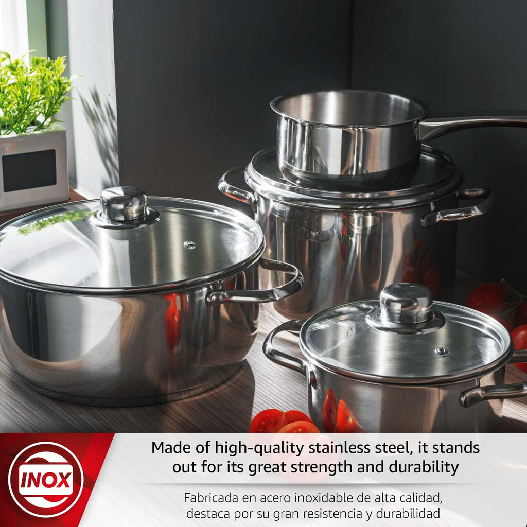 MAGEFESA Dux 7-Piece Stainless Steel Cookware Set, crafted from 18/10 stainless steel, suitable for all stovetop types, effortless clean, dishwasher safe