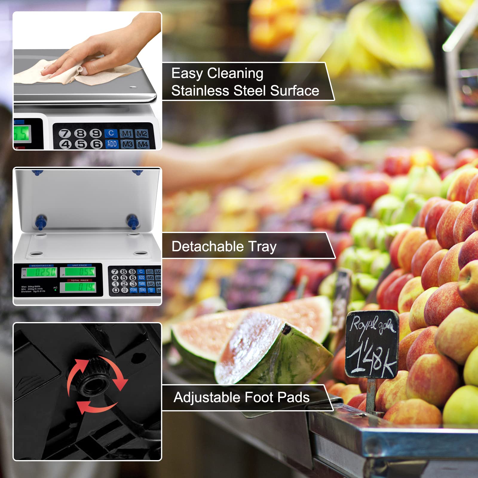 Goplus 66lb Price Computing Scale, Digital Commercial Food Produce Scale with Stainless Steel Large Platform, Counting Function for Farmer Market, Kitchen, Meat Shop, Deli