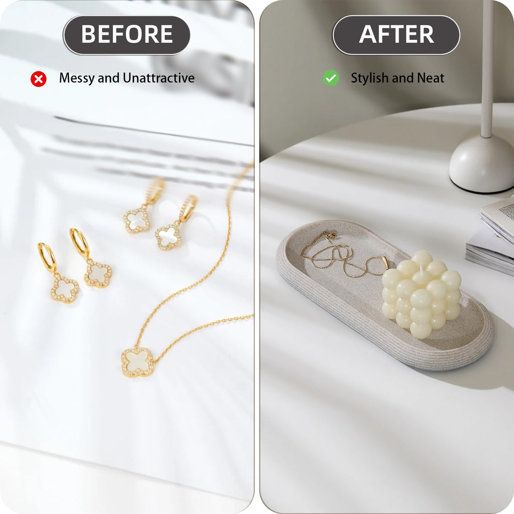 Haocoott Jewelry Tray Bathtub, Resin Stone Look Decorative Perfume Tray, Bathroom Marble Vanity Organizer Plate Holder for Ring Soap Towel Small Things on Kitchen Sink Countertop (Beige, Medium)
