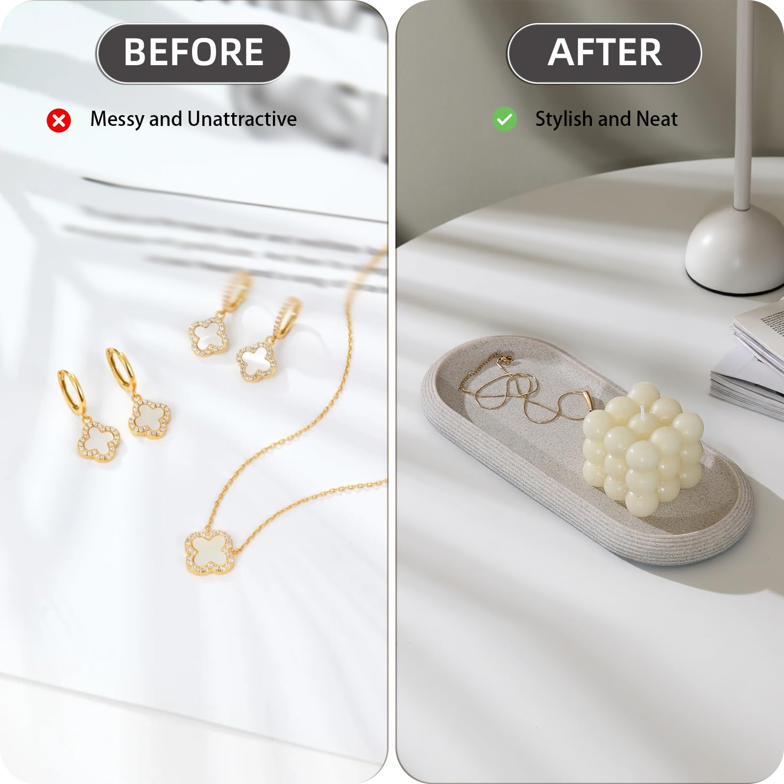 Haocoott Jewelry Tray Bathtub, Resin Stone Look Decorative Perfume Tray, Bathroom Marble Vanity Organizer Plate Holder for Ring Soap Towel Small Things on Kitchen Sink Countertop (Beige, Medium)