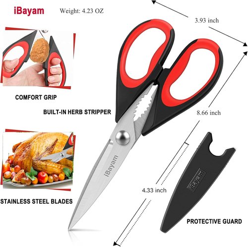 iBayam Kitchen Scissors - Heavy Duty Stainless Steel Utility Shears | Dishwasher Safe with Protective Sheath