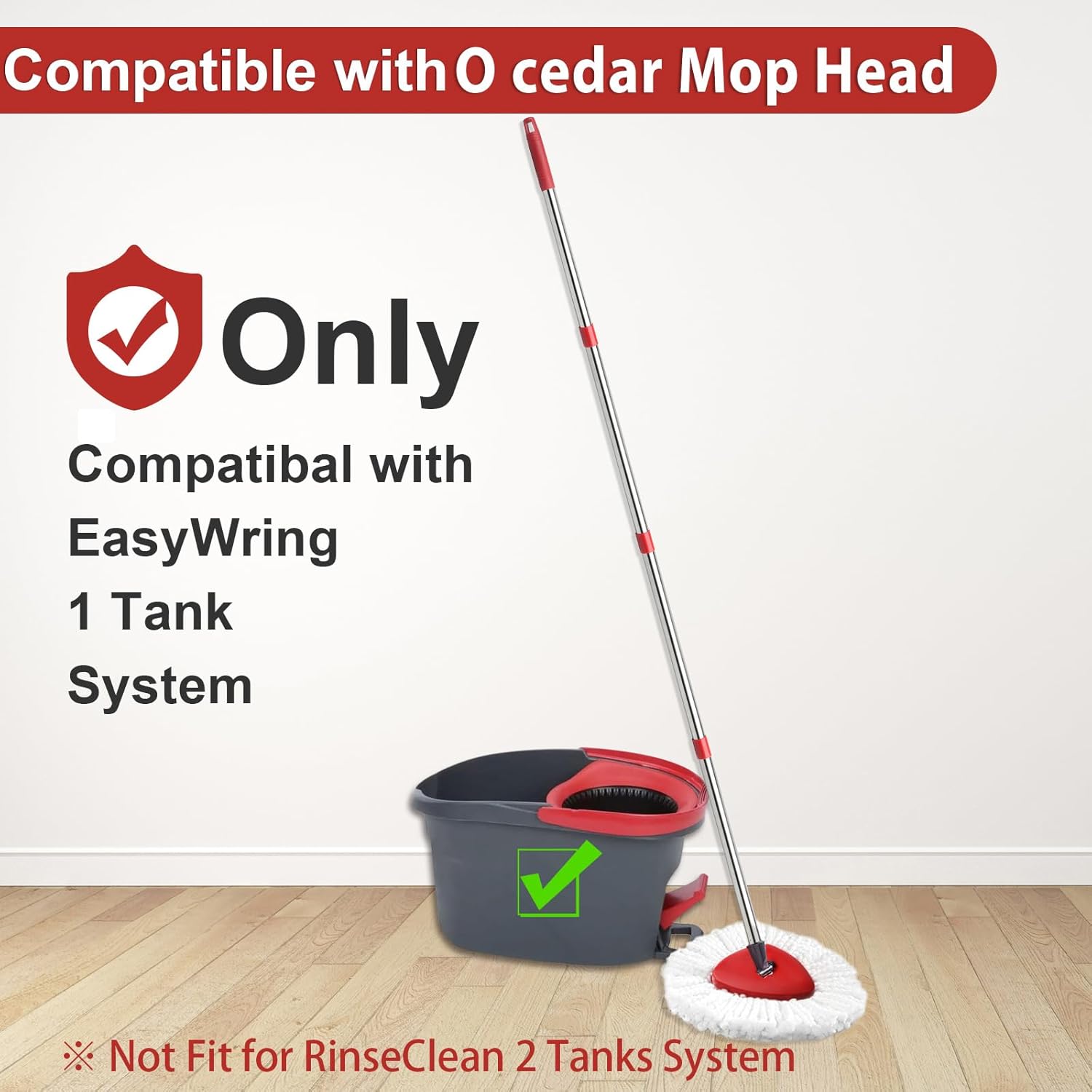OCedar Spin Mop Replacement Set - 2 Mop Heads, 1 Base & 1 Adjustable Handle (30-58in) - White Microfiber