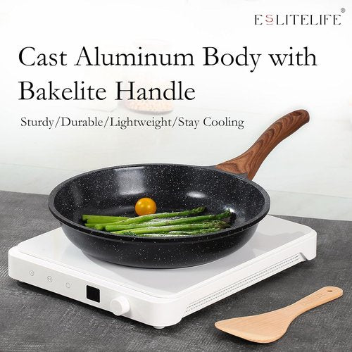 Eslite Life Nonstick Ceramic Frying Pan - Safe & Versatile Skillet with Lid, 8" Black for All Stovetops