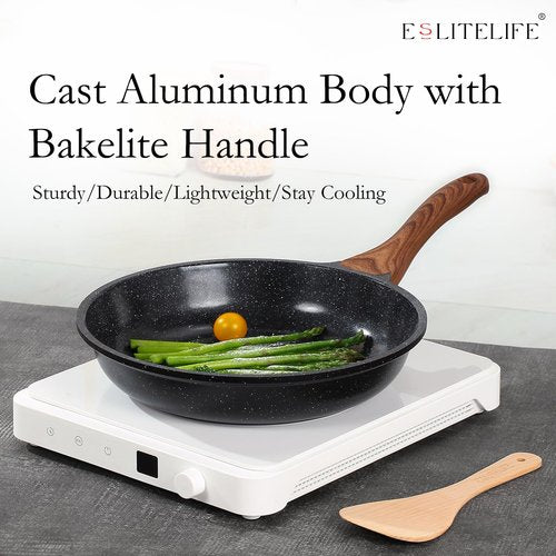 ESLITE LIFE Nonstick Ceramic Frying Pans Skillets Set, Non-Toxic Egg Omelette Kitchen Cooking Pans Compatible with All Stovetops (Gas, Electric & Induction), PTFE & PFOA Free (Black)