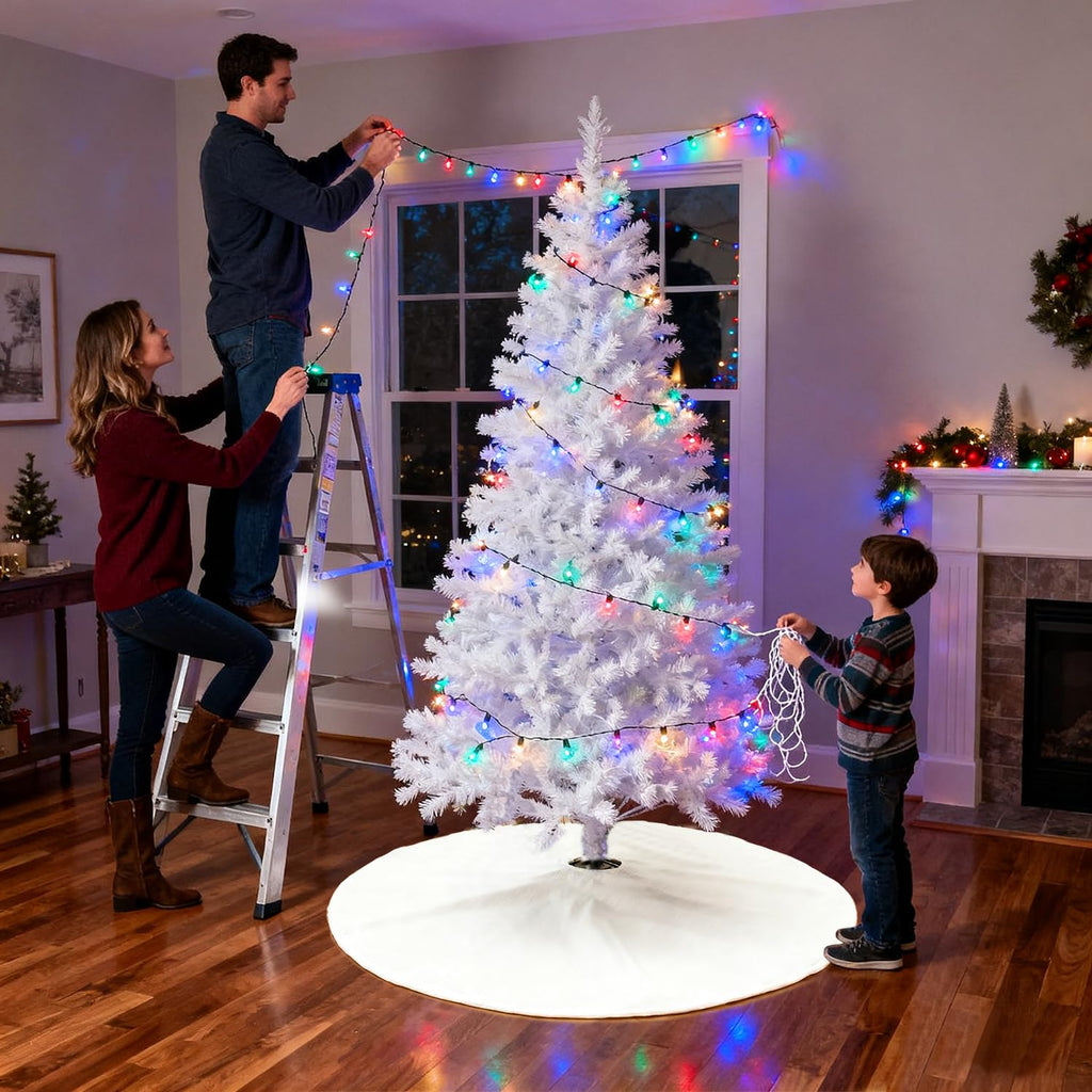 SevenFish 30 Inch Christmas Tree Skirt Decorations Small Soft White Plush Tree Skirt for Christmas Party Mat Indoor Outdoor Holiday Family Winter Home Decorations