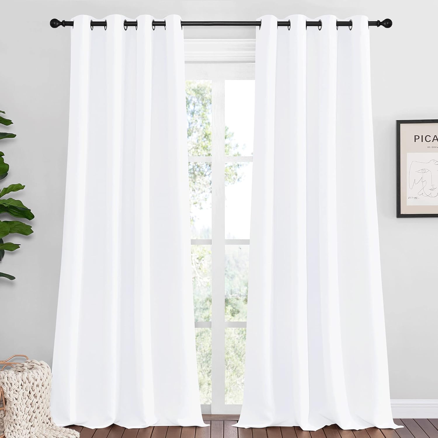 NICETOWN White Sliding Door Curtains - 55" x 96", 2-Piece Grommet Panels for Modern Sunlight Blocking