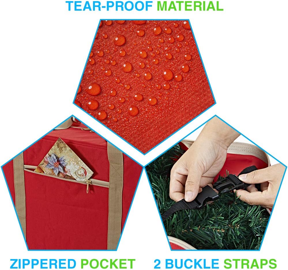 ProPik Christmas Tree Storage Bag - Extra Large Heavy Duty with Wheels | Fits Up to 9 ft Tree, 28"x16"x60", Red