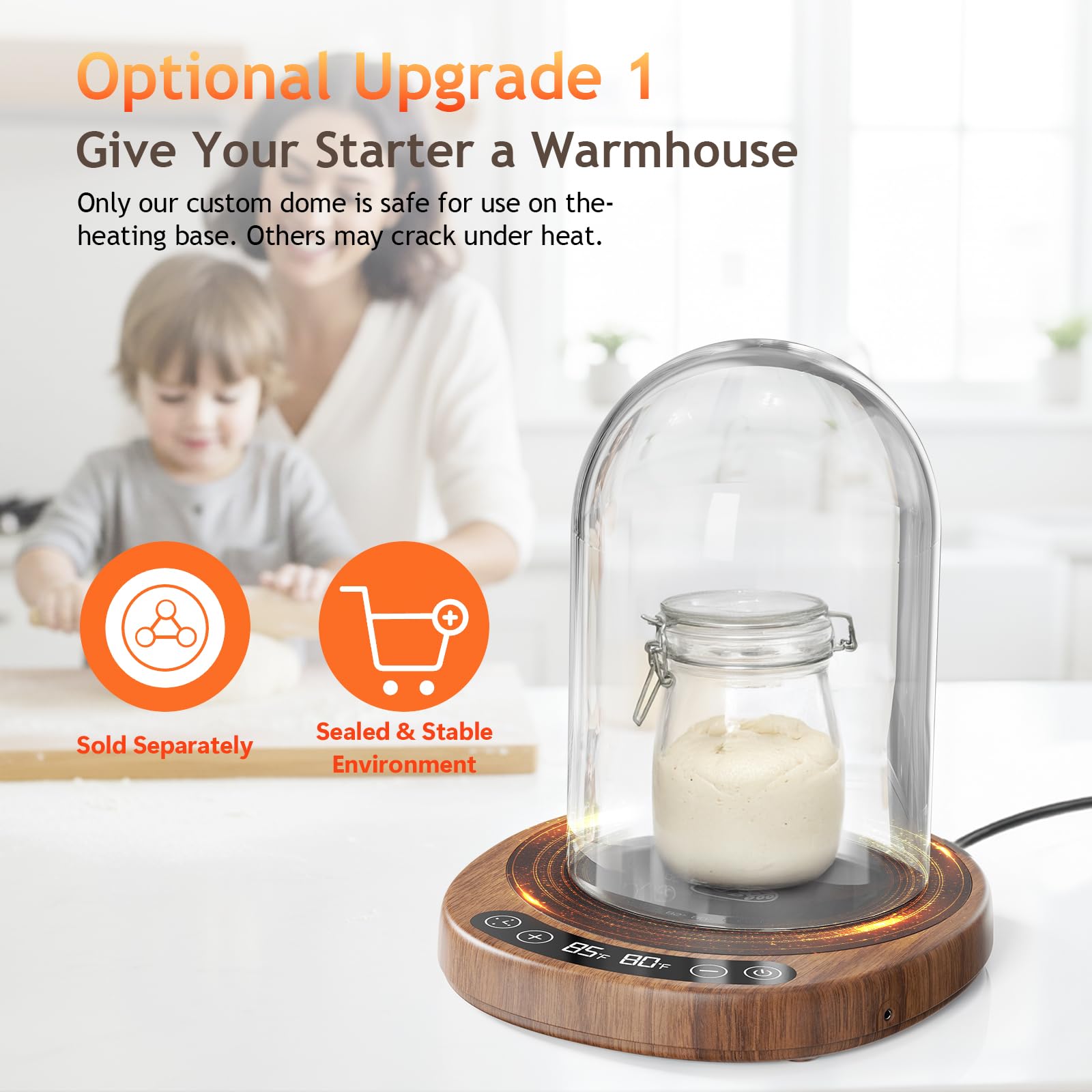 Pakusane SourKeeper, Larger 2-in-1 Sourdough Starter Warmer Pro - 2026 Upgrade Larger Heating Plate, Dough Temp Probe, 1°F Control (70–110°F), 24H Timer, Real-Time Monitoring Walnut,6.5inch