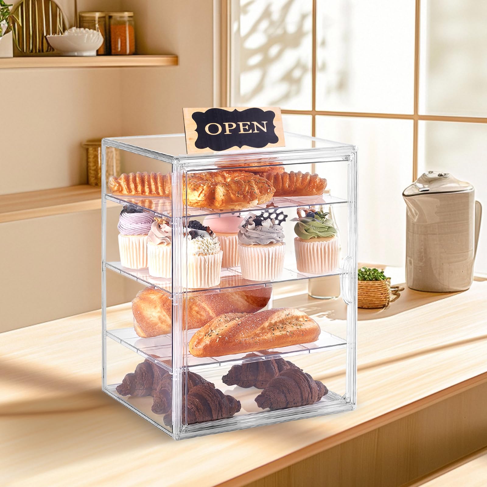 ToBeAce Pastry Display Case, Large Bread Box for Kitchen Countertop, 4 Layers Adjustable Bakery Display Case, Clear Breadbox for Baked Goods Cookie Dessert Cupcake Kitchen Counter, 2 Pack