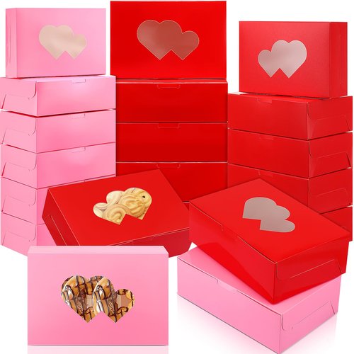 Tenceur 120 Pcs Valentine's Day Bakery Treat Boxes 9'' x 6'' x 3'' Large Cookie Boxes Bulk with Window Heart Shaped Gift Packaging Valentine Treat Containers for Pastry Cupcake Candy Dessert Party