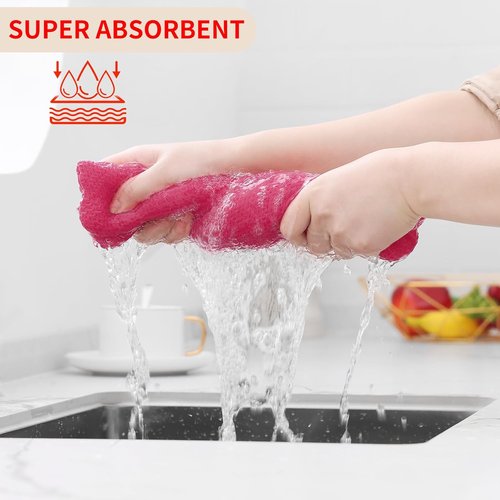 Homaxy Kitchen Dish Cloths - 100% Cotton Waffle Weave, Ultra Soft & Absorbent, 12x12 Inches, 6-Pack in Hot Pink