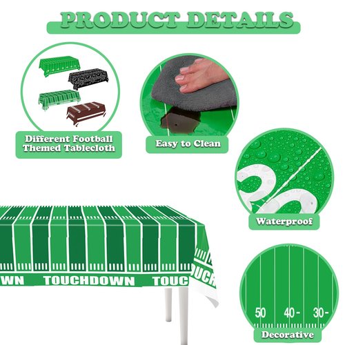 DHXGON Football Tablecloth 4 Packs, Football Party Decorations Supplies, 54" X 108" Plastic Table Cover, Football Field Themed Birthday Decorations
